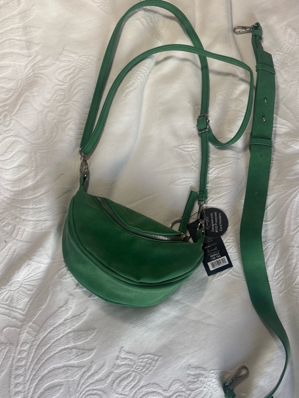 Green suede purse with card protector